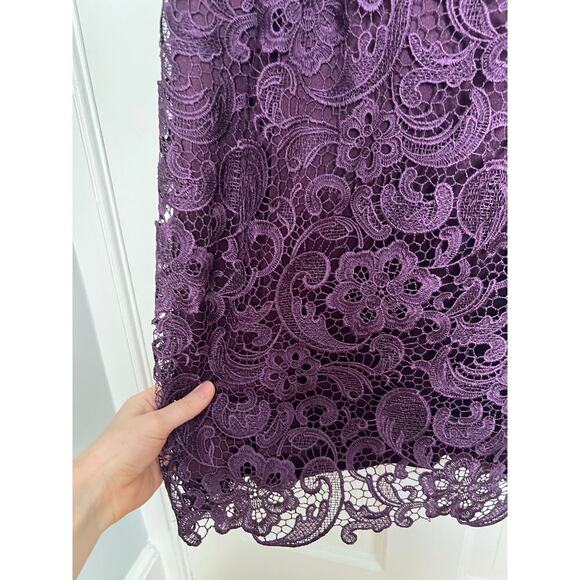 NEW Patra Women's 8 Mini Dress Crocheted Venise Purple Metallic Lace Shift Dress - Picture 5 of 16